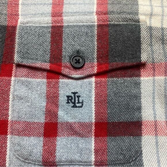 Lauren Ralph Lauren Red and Gray Plaid 1/4 Flannel Shirt Size Large - Picture 7 of 13